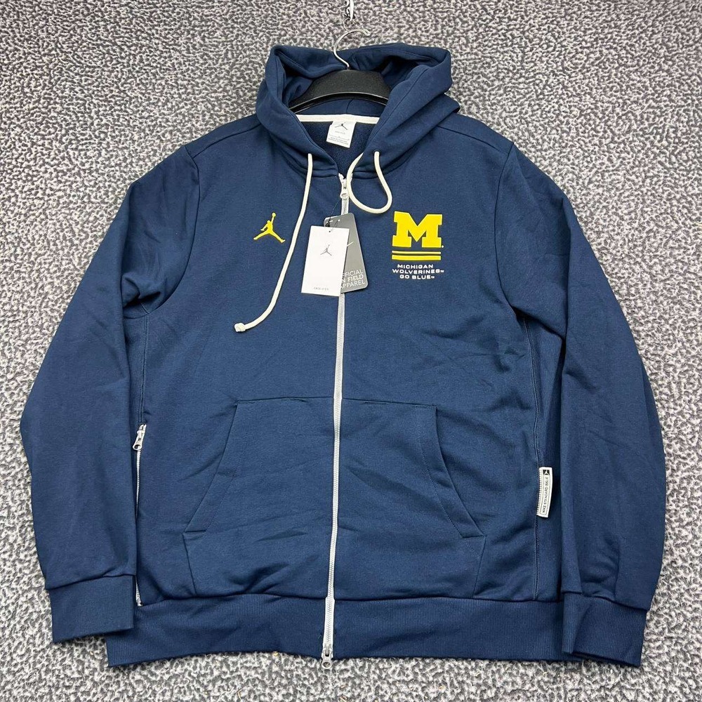 Air Jordan Michigan Wolverines Dri-Fit Hoodie Men Large Full Zip Long Sleeve New